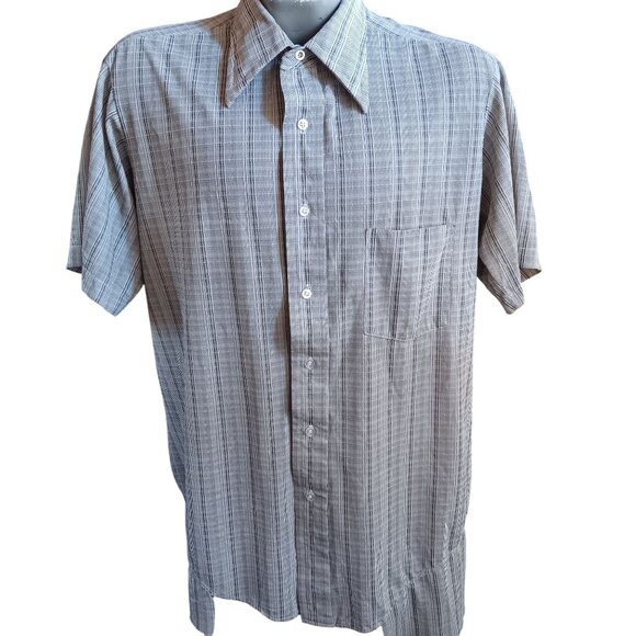 Vintage Mens Large Disco Shirt Checkered Hampshire House Van Heusen 1970's Knit - Picture 2 of 7